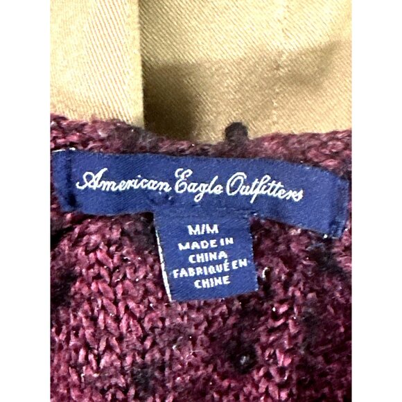 American Eagle Outfitters Burgundy Acrylic Wool Long Sleeve Sweater Medium - Picture 5 of 10